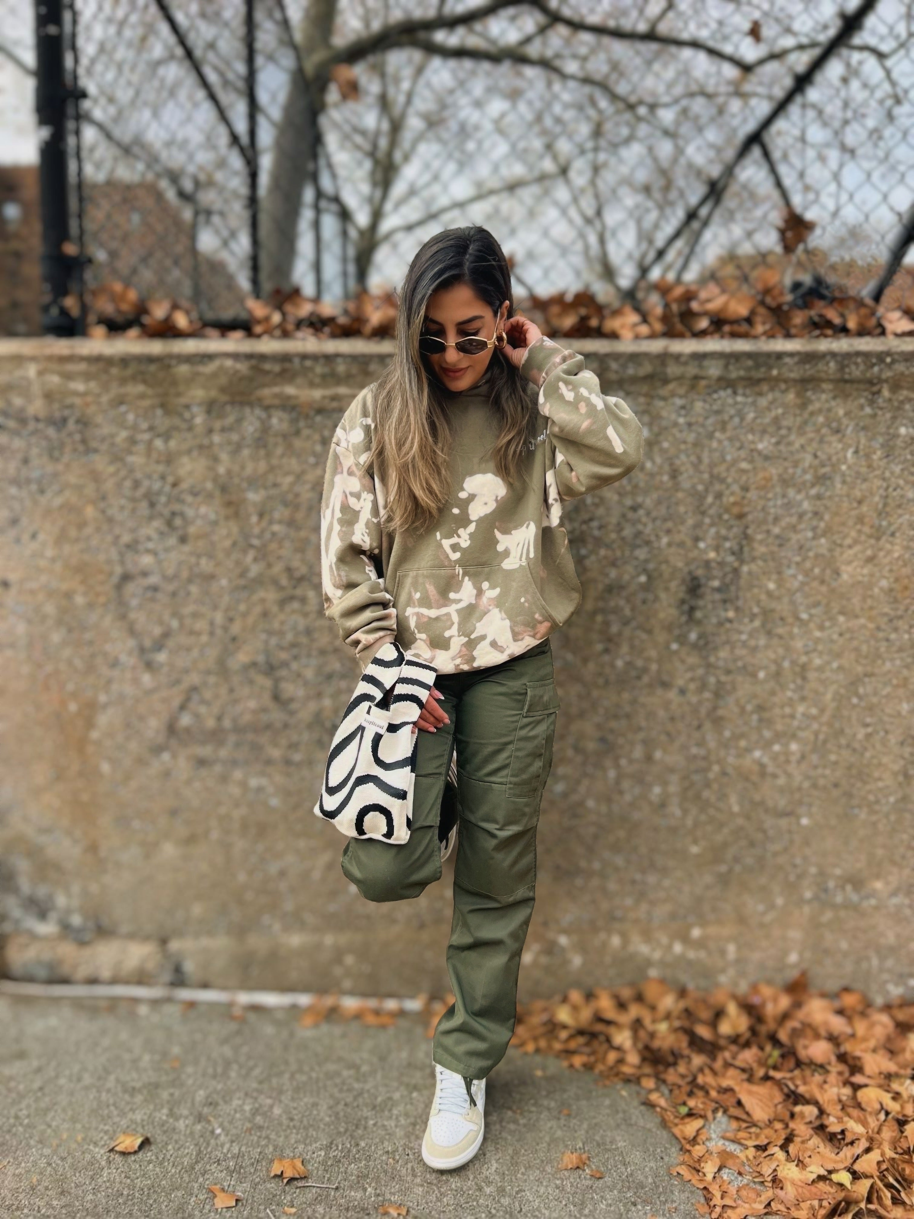 Olive Green Acid Wash Hoodie